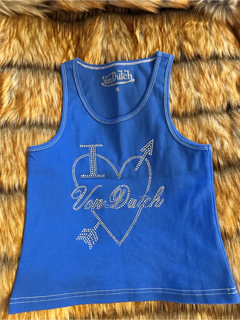 "I LOVE VON DUTCH" RHINESTONE TANK— BLUE, M
